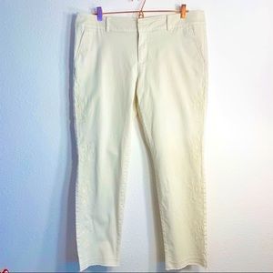 LOFT Cream Girlfriend Chino Embroidered Pants 14